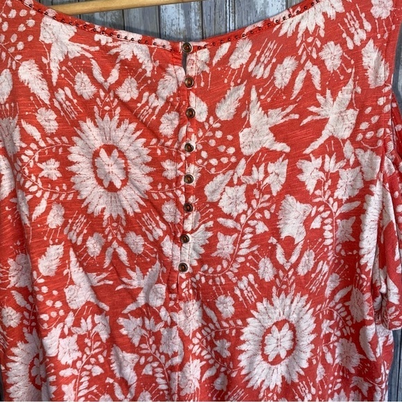 Lucky Brand Orange Floral Cold Shoulder Blouse - Picture 5 of 6